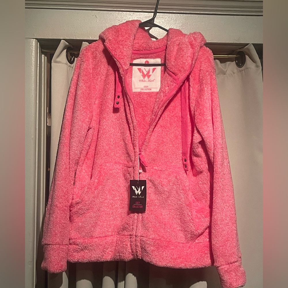 White Mark Fleece Hoodie Jacket Size Large (Bright Neon Fuchsia) NWT